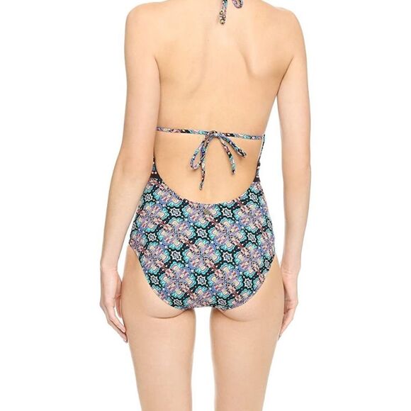 Nanette Lepore Paloma Goddess Black & Multi Color Embroidered One Piece Swimsuit - Picture 5 of 10